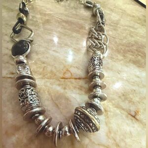 Bohemian Silver and Black Charm Necklace Extra Long, can be doubled up.